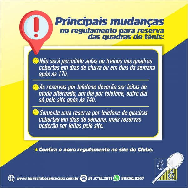 Regulamento Interno de uso das Quadras de Tênis Notícias e Comunicados -  Aos Sócios - Clube de Campo Valinhos